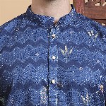 House of Pataudi Ethnic Motifs Embroidered Sequinned Mandarin Collar Pure Cotton Kurta