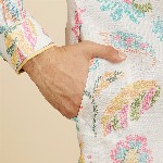 Diwas by Manyavar Floral Printed Mandarin Collar Cotton Kurta