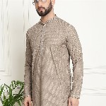 SOJANYA Ethnic Motifs Embroidered Mandarin Collar Thread Work Pure Cotton Straight Kurta