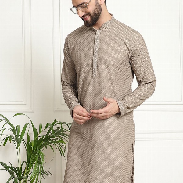 SOJANYA Ethnic Motifs Embroidered Mandarin Collar Thread Work Pure Cotton Straight Kurta