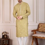 House of Pataudi Pushpa Geometric Embroidered Mandarin Collar Pure Cotton Straight Kurta
