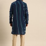 Anouk Men Navy Blue Striped Pure Cotton Kurta