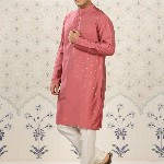 House of Pataudi Pink Ethnic Motifs Printed Mandarin Collar Straight Kurta