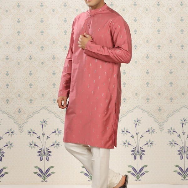 House of Pataudi Pink Ethnic Motifs Printed Mandarin Collar Straight Kurta