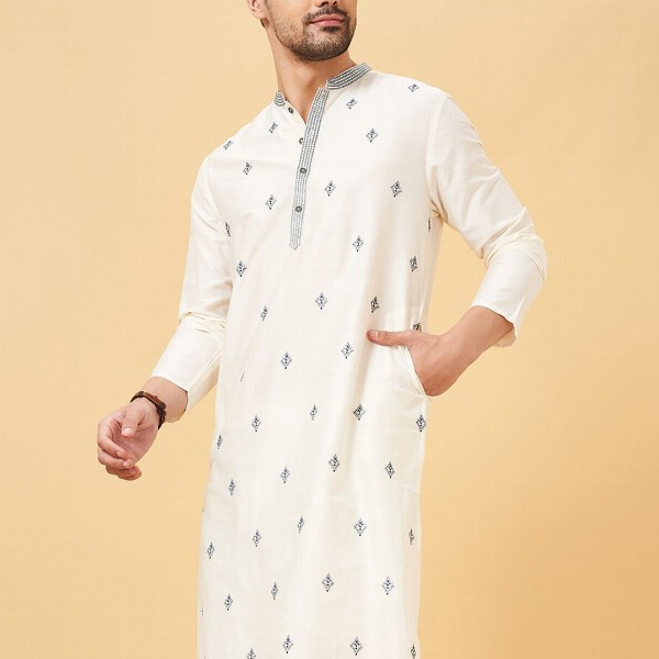 indus route by Pantaloons Ethnic Motifs Embroidered Thread Work Straight Kurta