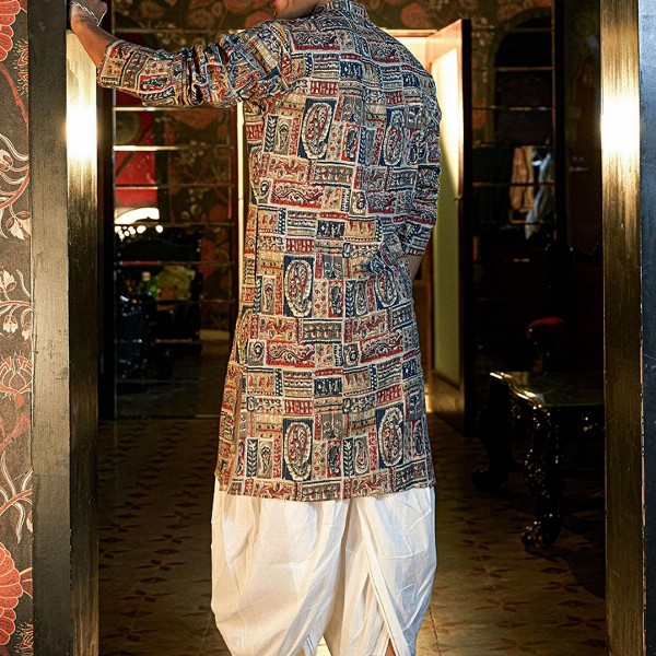 Shasak Ethnic Motifs Printed Kantha Work Mandarin Collar Straight Kurta