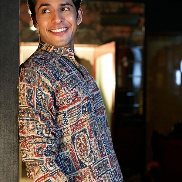 Shasak Ethnic Motifs Printed Kantha Work Mandarin Collar Straight Kurta