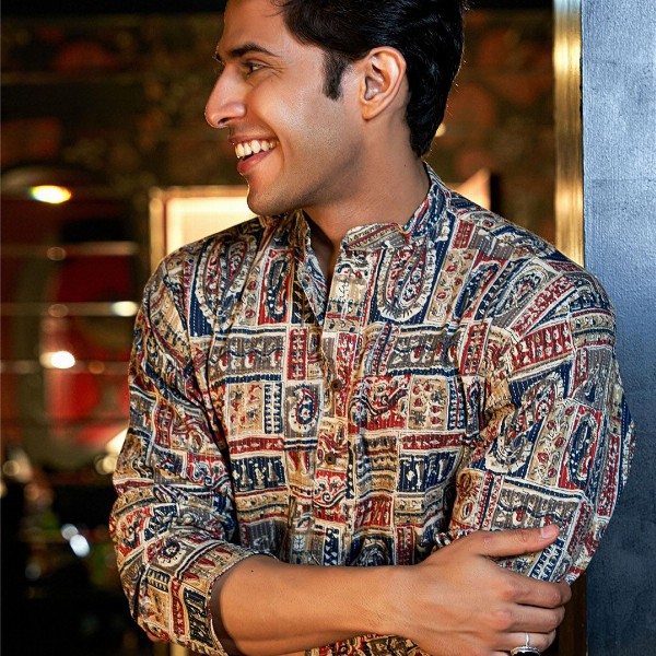 Shasak Ethnic Motifs Printed Kantha Work Mandarin Collar Straight Kurta