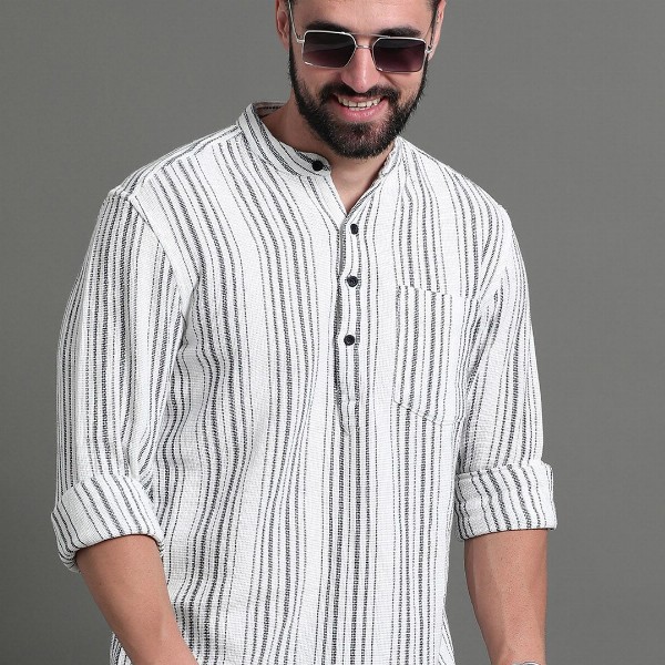 HERE&NOW Striped Cotton Short Kurta