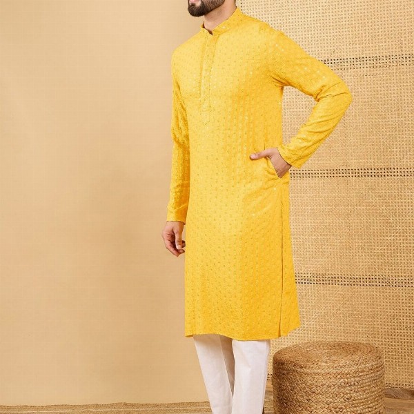House of Pataudi Embroidered Chikankari Straight  Kurta
