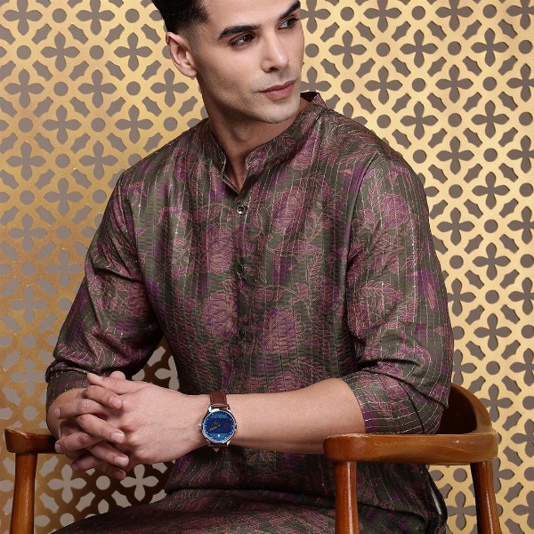 House of Pataudi Jashn Floral Printed Sequinned Indie Florals Kurta