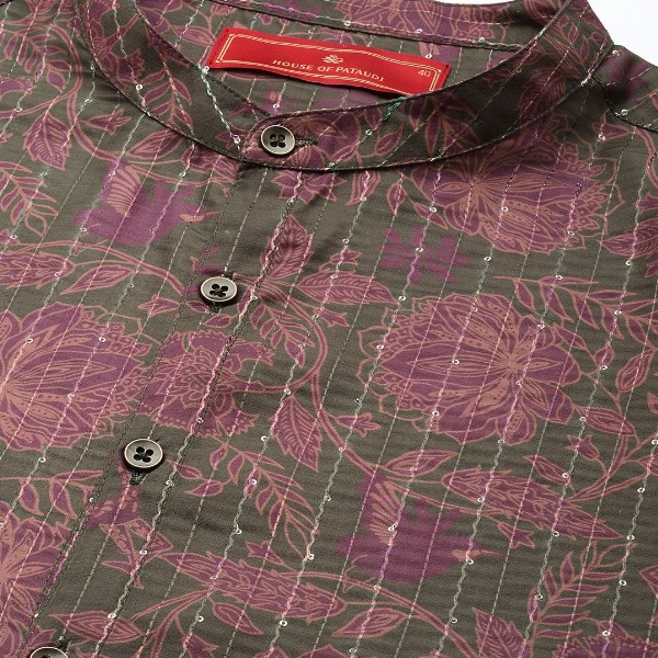 House of Pataudi Jashn Floral Printed Sequinned Indie Florals Kurta