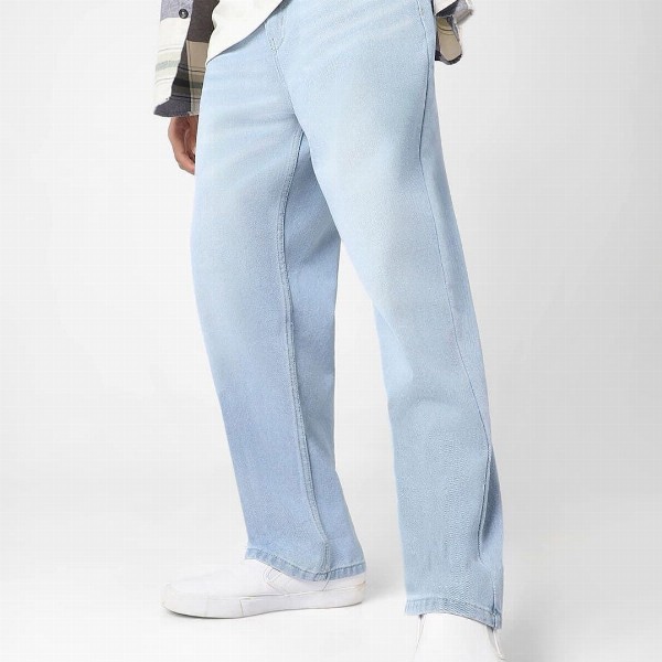 Urbano Fashion Men's Ice Blue Loose Baggy Fit Washed Jeans Non-Stretchable
