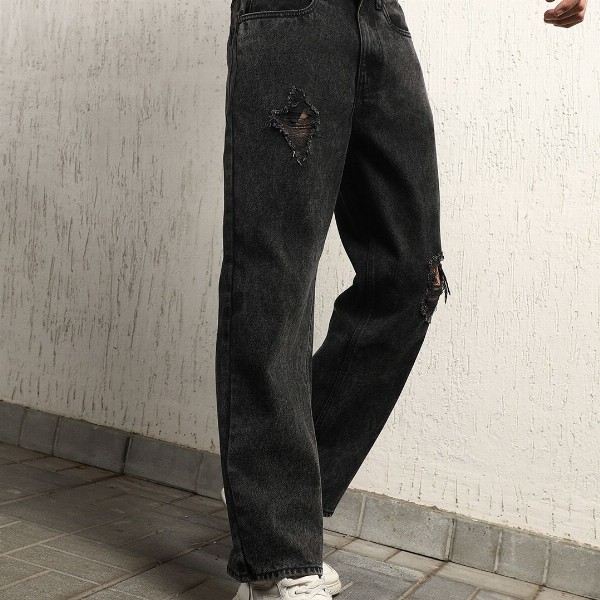 Hubberholme Men Relaxed Fit Mid Rise Hevay Distressed Cotton Jeans