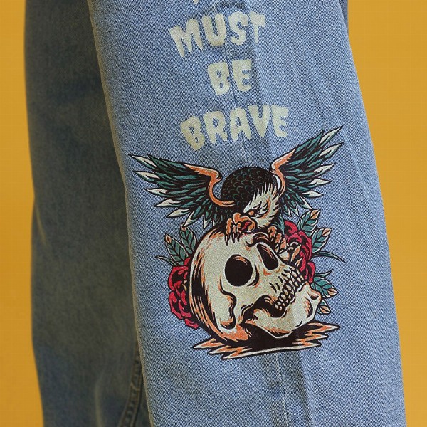 HERE&NOW Men Graphic Print Mid-Rise Pure Cotton Baggy Fit Jeans