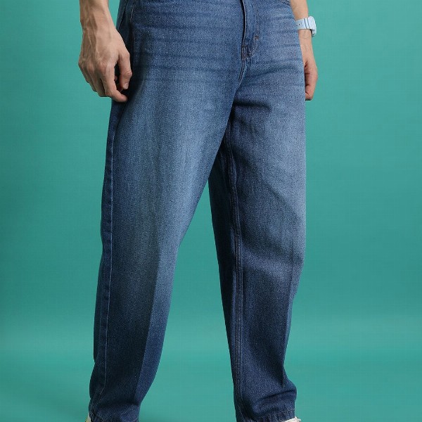 HIGHLANDER Men Loose Baggy Fit Clean Look Light Fade Cotton Jeans