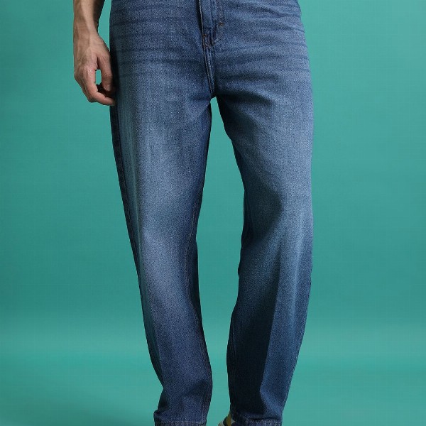 HIGHLANDER Men Loose Baggy Fit Clean Look Light Fade Cotton Jeans