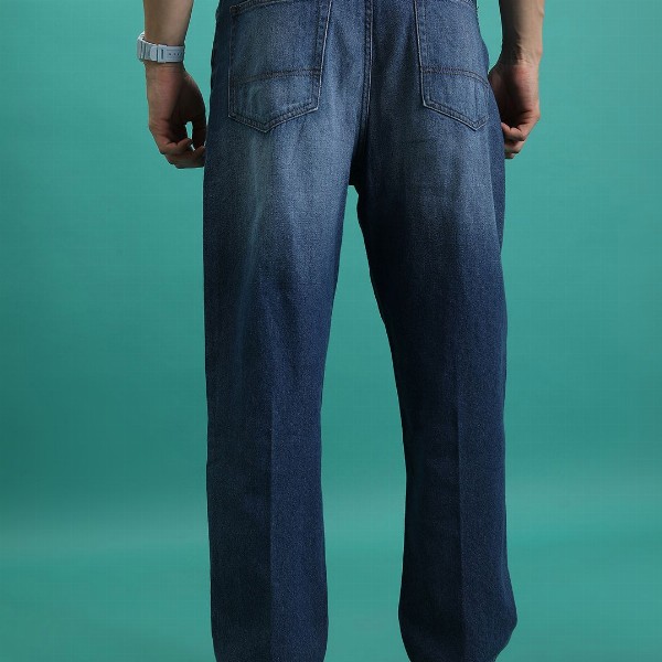 HIGHLANDER Men Loose Baggy Fit Clean Look Light Fade Cotton Jeans