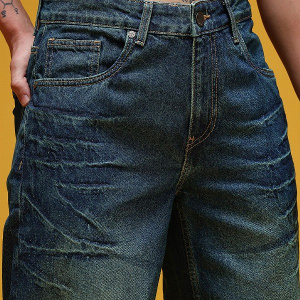 HERE&NOW Men Mid-Rise Acid Wash Crinkled Light Fade Pure Cotton Baggy Fit Jeans