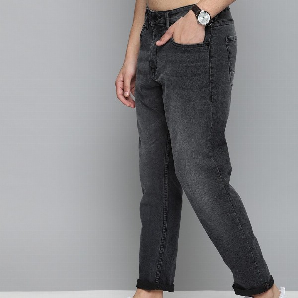 HERE&NOW Men Black Regular Fit Mid-Rise Clean Look Stretchable Jeans