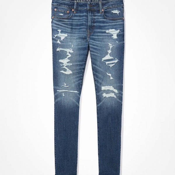 AMERICAN EAGLE OUTFITTERS Men Skinny Fit Highly Distressed Light Fade Stretchable Jeans