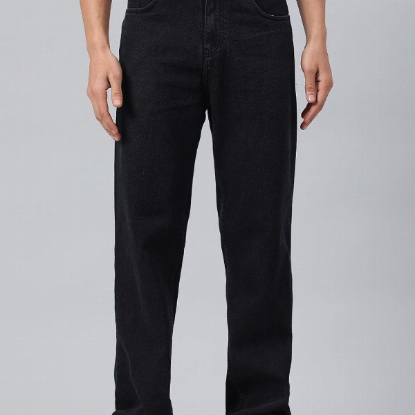 Kotty Men Black Jean Straight Fit Low-Rise Clean Look Stretchable Jeans