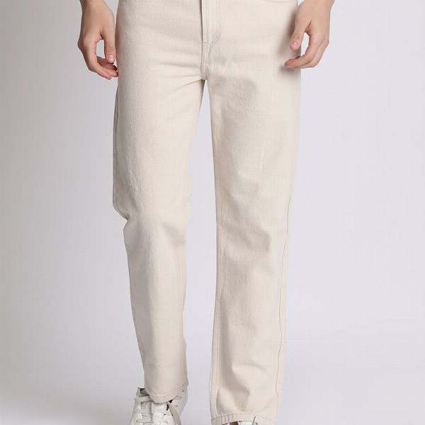 The Roadster Lifestyle Co Men Cotton Ecru Straight Fit Jeans