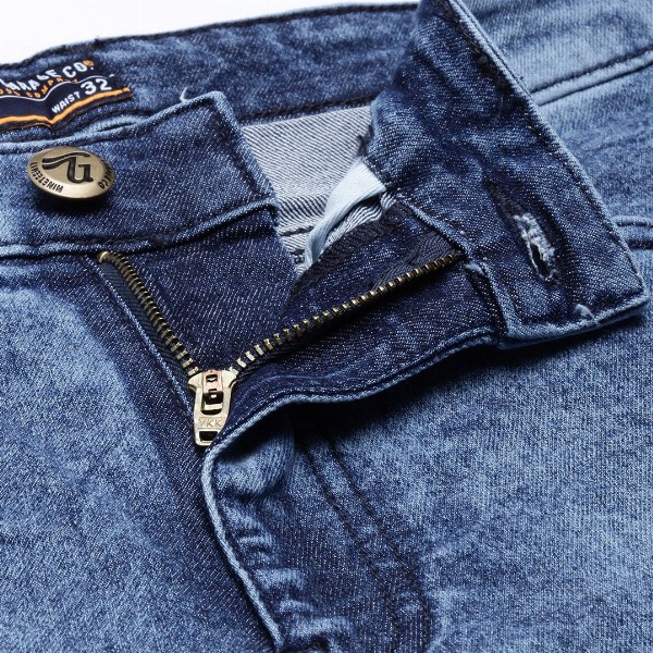 The Indian Garage Co Men Blue Slim Fit Mildly Distressed Light Fade Stretchable Jeans