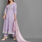 SINGNI Women Purple Ethnic Motifs Embroidered Mirror Work Kurta with Trousers & Dupatta