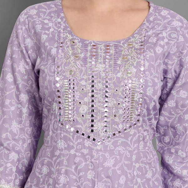 SINGNI Women Purple Ethnic Motifs Embroidered Mirror Work Kurta with Trousers & Dupatta