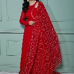 NUD Women Quirky Checked Cold-Shoulder Sleeves Mirror Work Georgette Kurta