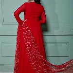 NUD Women Quirky Checked Cold-Shoulder Sleeves Mirror Work Georgette Kurta