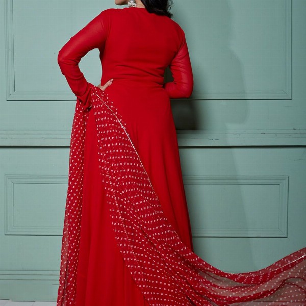 NUD Women Quirky Checked Cold-Shoulder Sleeves Mirror Work Georgette Kurta