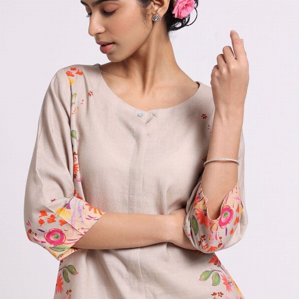 Bombay Bloom Floral Printed Linen Kurta with Trousers