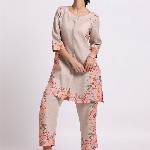 Bombay Bloom Floral Printed Linen Kurta with Trousers