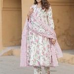 KALINI Women Floral Printed Regular Thread Work Pure Cotton Kurta with Trousers & Dupatta