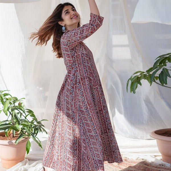THE INDIAN ETHNIC CO Ethnic Motifs Printed A-Line Cotton Kurta