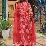 Aaghnya Leheriya Printed Zari Regular Kurta with Trousers & With Dupatta