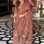 Royal Export Floral Embroidered Regular Thread Work Straight Kurta with Palazzos & Dupatta