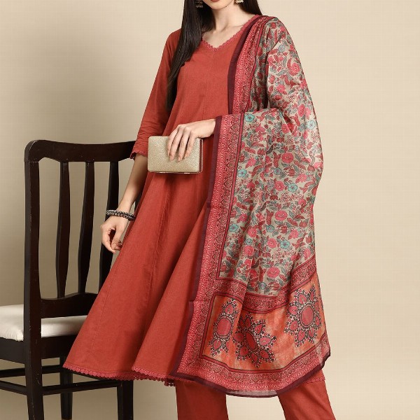 anayna  Anarkali Pure Cotton Kurta With Trousers & Dupatta