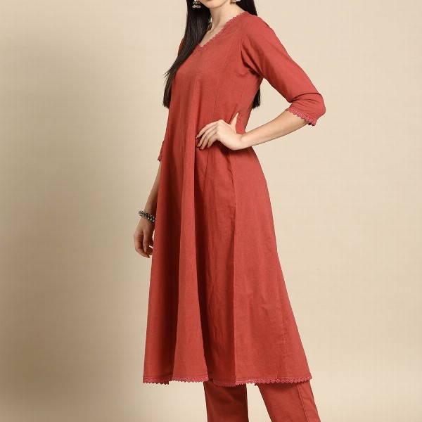 anayna  Anarkali Pure Cotton Kurta With Trousers & Dupatta