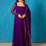 NUD Square Neck Gotta Patti Georgette Anarkali Kurta With Dupatta
