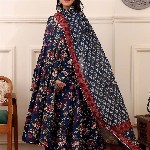KALINI Floral Printed Anarkali Kurta With Trousers And Dupatta