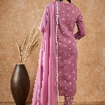Sangria Floral Printed Pure Cotton Kurta With Trousers & Dupatta