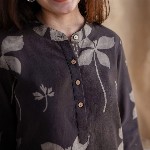 THE INDIAN ETHNIC CO Dark Brown Dabu Slub Cotton Kurta