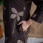 THE INDIAN ETHNIC CO Dark Brown Dabu Slub Cotton Kurta