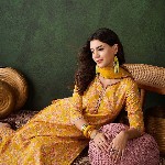 Sangria Floral Printed Sequinned V-Neck Straight Kurta & Trouser With Dupatta