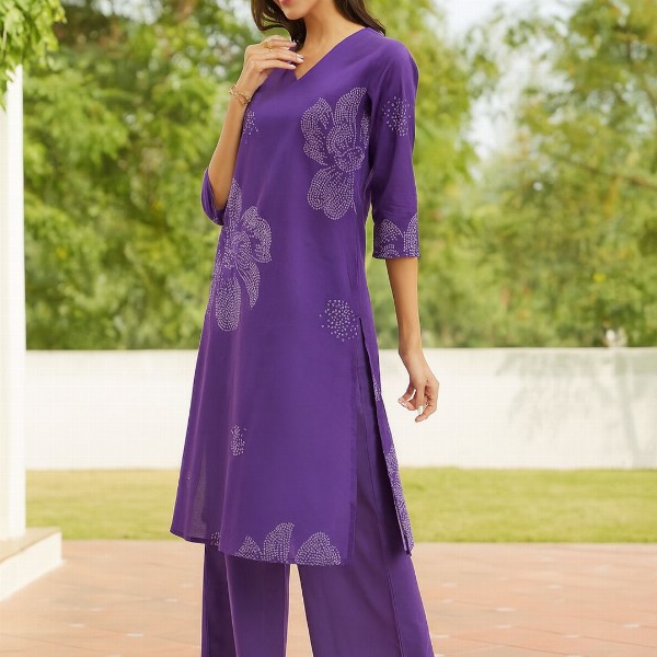 Pink Fort Women Bandhani Regular Pure Cotton Kurta with Trousers