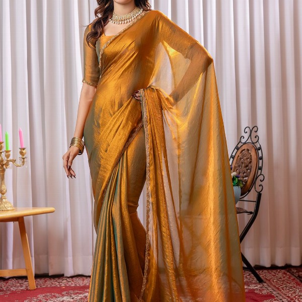 Mitera Beads and Stones Satin Saree