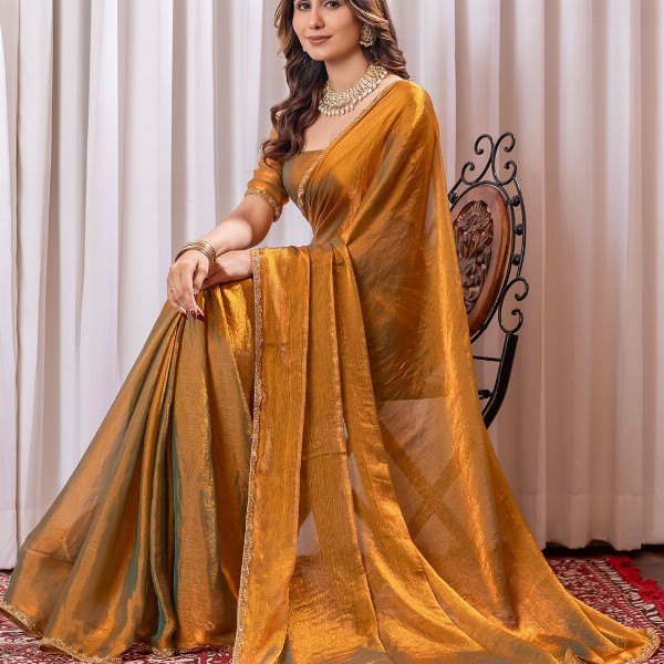 Mitera Beads and Stones Satin Saree